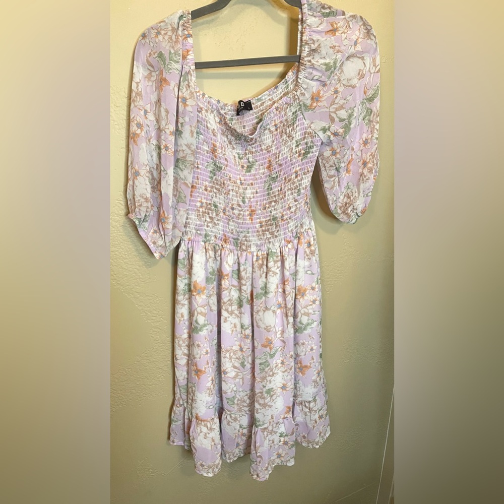 Lavender and white ruffle smocked dress